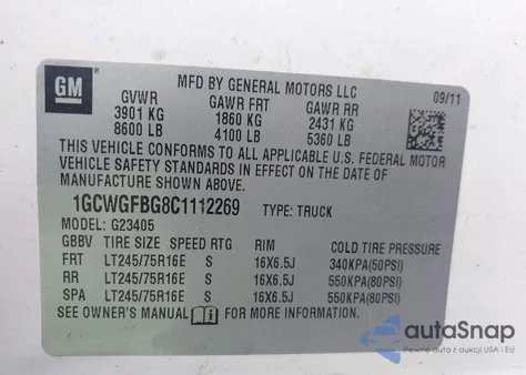 2012 Chevrolet Express 2500 Work Van from USA, damaged, VIN 1GCWGFBG8C1112269